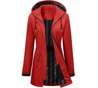 Tuopuda Womens Long Raincoat Waterproof Jackets Lightweight Softshell Hooded Long Jacket Windbreaker Ladies Functional Outdoor Jacket for Walking Camping Hiking Cycling(Red,M)