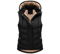 Tuopuda Women's Quilted Gilet for UK Body Warmer Zip Thick Fleece Vest Ladies Bodywarmers Stand Collar Vest with Removable Hood Waistcoat Sleeveless Jacket for Spring Fall Winter, Black, S