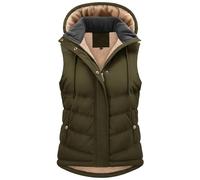 Tuopuda Women's Quilted Gilet for UK Body Warmer Zip Thick Fleece Vest Ladies Bodywarmers Stand Collar Vest with Removable Hood Waistcoat Sleeveless Jacket for Spring Fall Winter, Army Green, L