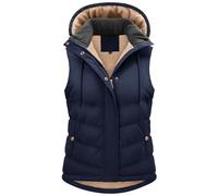 Tuopuda Women's Quilted Gilet for UK Body Warmer Zip Thick Fleece Vest Ladies Bodywarmers Stand Collar Vest with Removable Hood Waistcoat Sleeveless Jacket for Spring Fall Winter, Navy, XXL