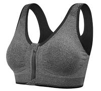 Tuopuda Women's Sports Bra - Zip Front, Comfy Post Surgery, High Impact Wireless, Running Bra, Cross Back Support, Removable Pads, Yoga Bra for Workout Fitness