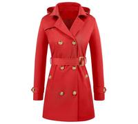 Tuopuda Women's Waterproof Trench Coat Double-Breasted Classic Lapel Overcoat Belted Slim Fit Jackets Outerwear Coat with Detachable Hood(Red,XL)