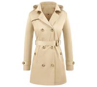 Tuopuda Women's Waterproof Trench Coat Double-Breasted Classic Lapel Overcoat Belted Slim Fit Jackets Outerwear Coat with Detachable Hood(Khaki,XXL)