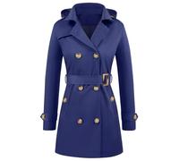 Tuopuda Women's Waterproof Trench Coat Double-Breasted Classic Lapel Overcoat Belted Slim Fit Jackets Outerwear Coat with Detachable Hood(Navy,L)