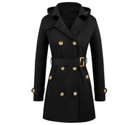 Tuopuda Women's Waterproof Trench Coat Double-Breasted Classic Lapel Overcoat Belted Slim Fit Jackets Outerwear Coat with Detachable Hood(Black,XL)