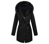 Tuopuda Women's Winter Parka Coat Fleece Warm Long Coat Water Repellent | Sherpa Lining,Detachable Faux Fur Trim,Adjustable Waist,Rear Hem Split, For Cold Weather Commuting And Travel,Black,S