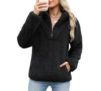 Tuopuda Womens Zip Up Fleece Sweatshirt Lightweight Ladies Casual Sweater Pullover Teddy Fluffy Cozy Tops Spring Fall Winter Fleece Jacket with Pockets(Black,S)