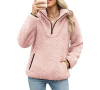Tuopuda Womens Zip Up Fleece Sweatshirt Lightweight Ladies Casual Sweater Pullover Teddy Fluffy Cozy Tops Spring Fall Winter Fleece Jacket with Pockets(Pink,XL)
