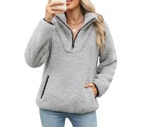 Tuopuda Womens Zip Up Fleece Sweatshirt Lightweight Ladies Casual Sweater Pullover Teddy Fluffy Cozy Tops Spring Fall Winter Fleece Jacket with Pockets(Grey,XL)
