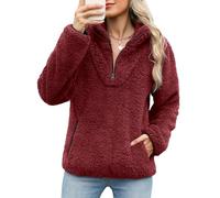 Tuopuda Womens Zip Up Fleece Sweatshirt Lightweight Ladies Casual Sweater Pullover Teddy Fluffy Cozy Tops Spring Fall Winter Fleece Jacket with Pockets(Burgundy,S)