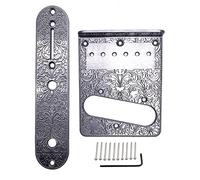 TUOREN 1 Set Telecaster Bridge Plate 3 Way Switch Control Plate Set with Carved Pattern Compatible with Fender Tele 6 String Electric Guitars Silver