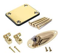 TUOREN 3Pack Electric Guitar Part Neck Plate String Tree Guide Retainer 1/4 Inch Input Jack Socket Plate with Screws for Fender Strat Tele Style Guitar (Gold)