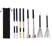 TUOREN 4Pair Drum Stick Brush Set 1 Pair Retractable Drum Wire Brushes,1 Pair Nylon Bristle Sticks, 1 Pair Bamboo Dowels Sticks and 1 Pair Multi-Purpose Felt Mallet for Jazz Folk Rock Band Acoustic