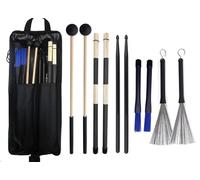 TUOREN Drumstick Bag with Floor Tom Hooks Includ 5 Pairs Drum Sticks Mallets Brushes Set Percussion Instrument Accessories for Kids Adults Drummer Practice Black