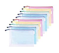 Tuoservo A4 Plastic Zip Pockets, Pack of 10, Waterproof Mesh Bags, Zipper Bags, A4 Size (33.5 x 23.5 cm), White, Blue, Green, Yellow, Red
