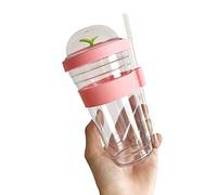 Tuoservo Cups Bubble Tea, Tumbler, Portable Plastic Cup with Reusable 480 ml Straw Cup, for Bubble Tea, Tumbler (Pink)