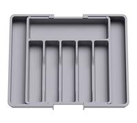 Tuoservo Large Silverware Drawer Organizer, Expandable Utensil Tray for Kitchen, BPA Free Flatware and Cutlery Holder, Adjustable Plastic Storage for Spoons Forks Knives, Large, Black (Grey)