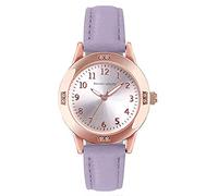 TUOTISI Women's Leather Band Quartz Movement Waterproof Business Classic Analog Watch with Genuine Leather Stainless Steel Band Elegant Ladies Watch, Purple, Quartz Movement