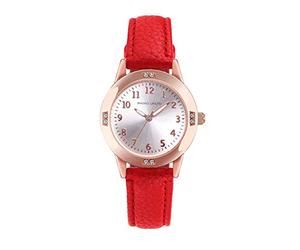 TUOTISI Women's Leather Band Quartz Movement Waterproof Business Classic Analog Watch with Genuine Leather Stainless Steel Band Elegant Ladies Watch, Red, Quartz Movement