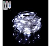 TuoTu USB Fairy Lights 16FT 50 LED USB Plug with Remote and Timer 8 Modes Outdoor Waterproof Twinkle String Light Lights DIY Party Wedding Christmas Decoration (White, 5M-50LED)