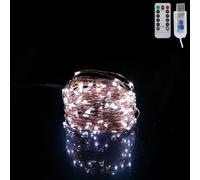 TuoTu USB Fairy Lights 33FT 100 LED USB Plug with Remote and Timer 8 Modes Outdoor Waterproof Starry Lights DIY Party Wedding Christmas Decoration (1, White)