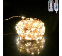 TuoTu USB Fairy Lights 33FT 100 LED USB Plug with Remote and Timer 8 Modes Outdoor Waterproof Starry Lights DIY Party Wedding Christmas Decoration (1, Warm White)