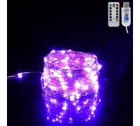 TuoTu USB Fairy Lights 33FT 100 LED USB Plug with Remote and Timer 8 Modes Outdoor Waterproof Starry Lights DIY Party Wedding Christmas Decoration (1, Purple)