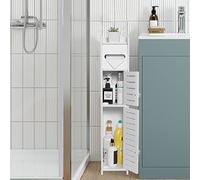 TuoxinEM Storage Cabinet for Small Spaces, Over The Toilet Cabinet for Skinny Bathroom Storage Corner Floor, Slim Paper Holder with 2 Doors & Shelves (White)