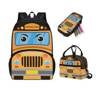 Tuoxiukan School Bus Backpack and Lunch Box Pencil Case 3 PCS Kids School Backpack for Girls 4th Grade Lightweight Large Capacity Girls Bookbag Age 10-12 Rucksack with Adjustable Straps