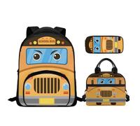 Tuoxiukan School Bus Backpack for Toddlers Girls Bookbag With Lunch Box and Pencil Case 3 PCS Kindergarten Kids School Bookbag Insulated Lunchbag Zipper Pencil Pouch Gifts for Students Back to School