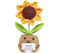 TuoYi Handmade Crochet Sunflower Inspirational Gift from Student Friend Family,Cute and Warm Text Decorative Potted Plant,Positive Gift for Coach, Teacher, Friend, Sister,Family, Coworker (thanks)
