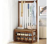 TUOYIBO large capacity coat rack 3-in-1Bamboo Freestanding Hall Tree Coat and Shoe Storage Bench multipurpose hallway storage unit with 9 Hooks for Hallway Living Room Bedroom