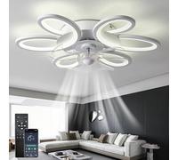 TuoyuanW Bedroom Ceiling Fans with Lights Dimmable Led Memory Function Small Fan Light Ceiling Silent Dc Reversible 6 Speed Lounge Ceiling Light with Fan Timer Modern, White, Remote+APP