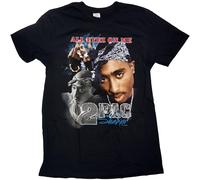 Tupac Shakur Men's All Eyez Homage Cotton T-Shirt in Black | Size: Small Tupac Shakur Black S