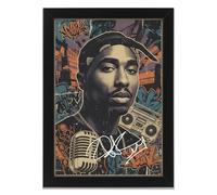 Tupac Shakur Retro Styled Signed Poster Print - Limited Edition Autograph Fan Gift - Collectible Memorabilia Wall Art Merchandise (A4 Framed Without Mount)