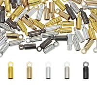 Tupalizy 100PCS Cord End Caps Brass Jewelry Findings Tube Beads Connectors for 2mm Rope Leather Cord Wire Bracelets Necklaces Jewelry Making Lobster Claw Clasps Jump Rings DIY Crafts (Mixed Color)