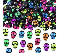 Tupalizy 100PCS Halloween Skull Beads Acrylic Skeleton Head Spacer Beads Ghost Charms for Bracelets Earrings Necklace Jewelry Making Keychains Crafts Haunted House Party Favors,12x9mm,Black&Colorful
