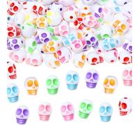 Tupalizy 100PCS Halloween Skull Beads Acrylic Skeleton Head Spacer Beads Ghost Charms for Bracelets Earrings Necklace Jewelry Making Keychains Crafts Haunted House Party Favors,12x9mm (White&Colorful)