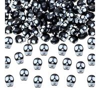 Tupalizy 100PCS Halloween Skull Beads Acrylic Skeleton Head Spacer Beads Horror Ghost Charms for Bracelets Earrings Necklace Jewelry Making Keychains DIY Crafts Haunted House Party Favors,12x9mm,Black