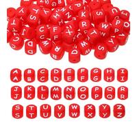 Tupalizy 12mm Silicone Letter Beads A-Z Square Alphabet Beads Cube Charms for Bracelets Keychains Necklaces Lanyards Jewelry Making Pens DIY Stringing Crafts Pojects Party Favors Gifts,78PCS,Red
