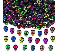 Tupalizy 200PCS Halloween Skull Beads Acrylic Skeleton Head Spacer Beads Ghost Charms for Bracelets Earrings Necklaces Jewelry Making Keychain Crafts Haunted House Party Favors,10x7mm,Black&Colorful