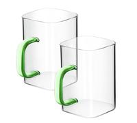 Tupalizy 8.5oz Drinking Glasses Square Glass Coffee Cups Clear Tumbler with Handle for Water Iced Coffee Tea Juice Cocktail Mixed Drinks Dessert Kitchen Glassware Party Gifts, Set of 2, Green