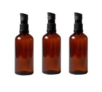 TUPANDY 3PCS 100ml/3.3oz Amber Glass Lotion Bottles Empty Refillable Cosmetic Makeup Travel Size Pump Dispenser Container Jars for Aromatherapy Essential Oils Skincare Toiletries