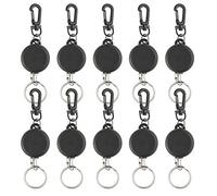 TUPARKA 10 Pcs Heavy Duty Retractable Key Chain Badge Reel Clips with 60cm/ 23.6 Inches Steel Wire Rope,Black
