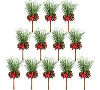 TUPARKA 12 PCS Artificial Pine Cone Picks Decor Holly Berry Stems Picks for Christmas Flower Arrangements Wreaths Decorations and Holiday Crafts and Floral Projects Decorations