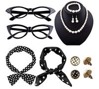 TUPARKA 12 Pieces Accessory Vintage Rockabilly Woman 50s Costume Accessories Set 50s Includes Earrings, Scarf, Headband, Bracelet and Cat Eye Necklace