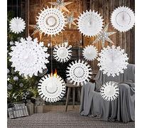 TUPARKA 16 Pcs White Paper Christmas Snowflake Decorations Paper Snowflakes Hanging Decoration Winter Christmas Wedding Decorations,Assort Size