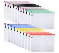 TUPARKA 21 Pcs A5 Zipper Wallet Bags Plastic Mesh Document Wallets for Cosmetics Office Supplies Accessories Mixed Colors