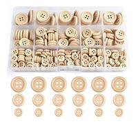TUPARKA 255 PCS Wooden Buttons Mixed Size Natural Wooden Round Shape Button for Sewing Craft Decorations 10mm 15mm 20mm