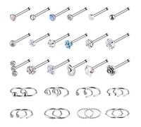 TUPARKA 34 pcs Nose Rings Set Czech Diamond Nose Stud Butterfly Star Rose Nose Screw Nose Hoop Ring Earrings Lip Piercing Jewellery, 20 G
